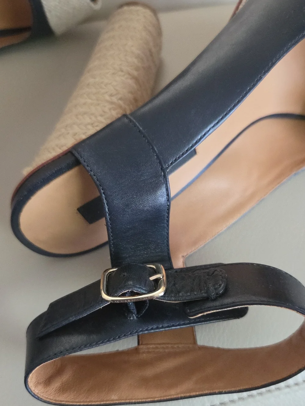 Ann Taylor Blue / Beige Leather and Natural Rope Platform Slingbacks Size 8M